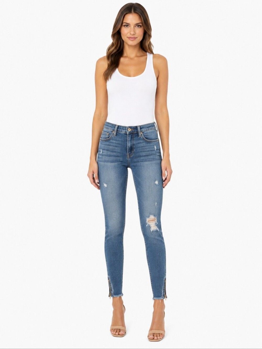 Pistola Distressed Ankle Skinny Jeans Women's Size 32 Medium Wash Raw Hem Zip He